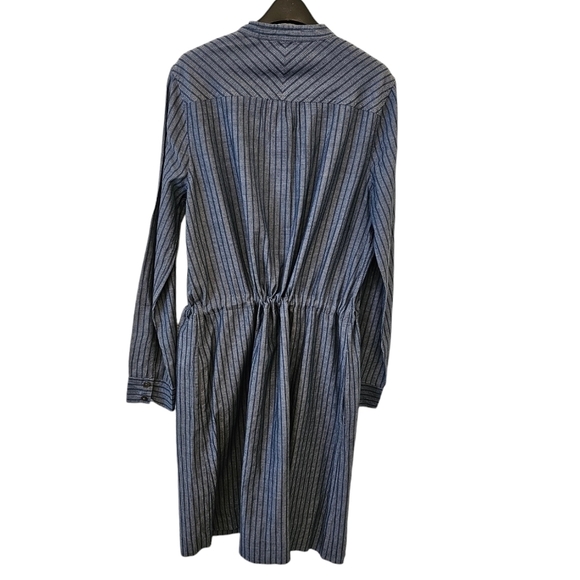 Land's End Size 10 100% Cotton Blue Stripe Tie Waist Belt Dress Dry Cleaned - Picture 3 of 12